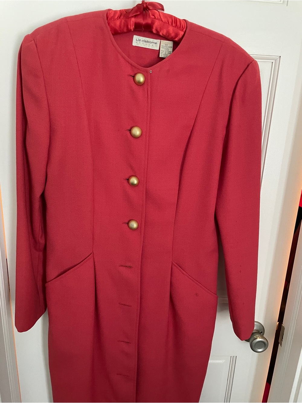 Vintage Liz Claiborne Red Long Blazer with Gold-Tone Buttons